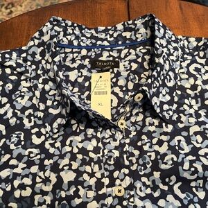 Talbots Womens Blue Patterned Blouse Sz XLarge NWT $89
